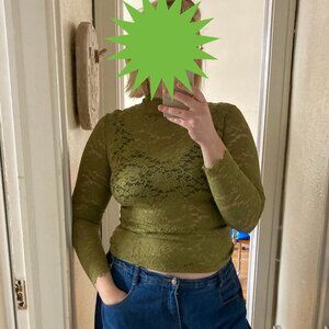 Olive Green Lace Turtleneck Long Sleeve XL